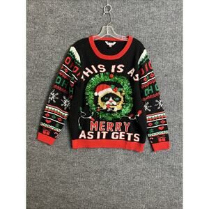 No Boundaries Juniors Ugly Christmas Sweater Size XXL Cat As Merry As It Gets